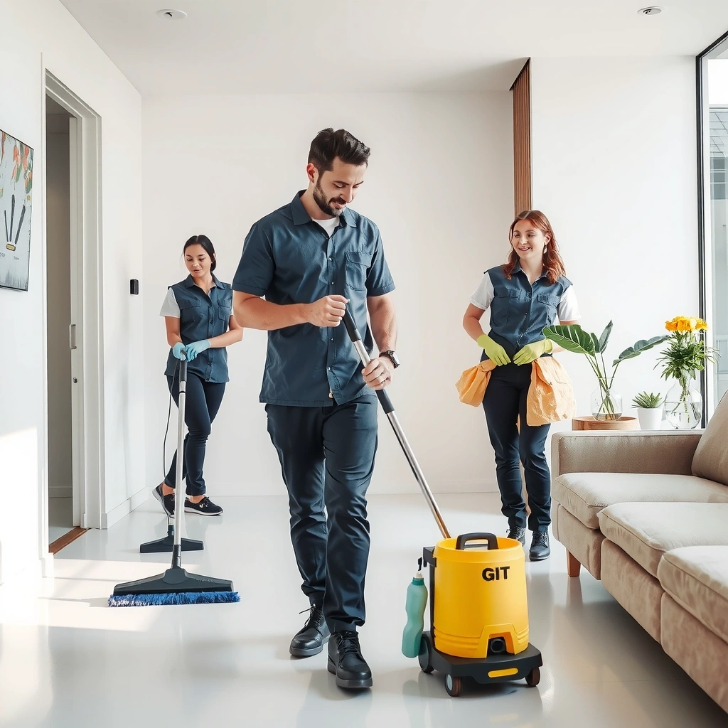 Professional cleaning service team in action